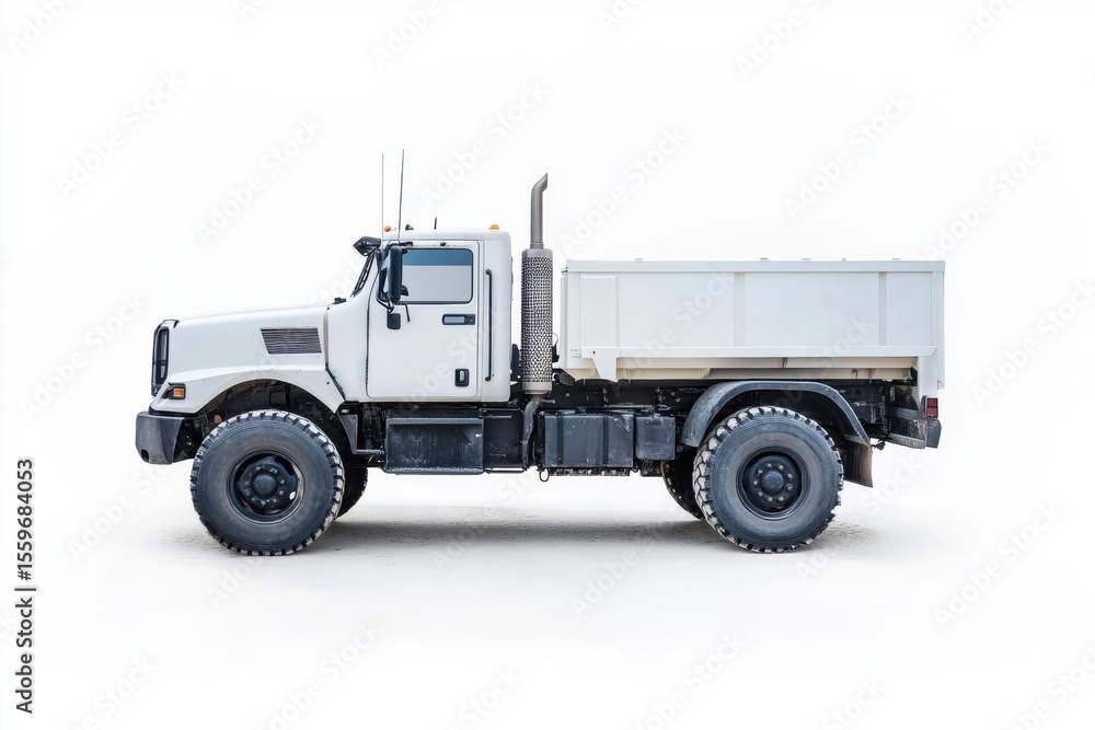 Obraz premium Heavy-duty truck parked on white background in daytime setting