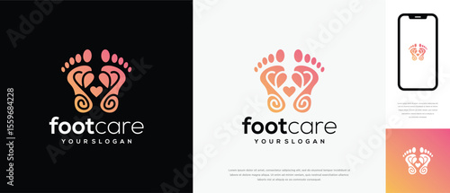 Foot care love logo design. Podiatry foot care logo template. Foot love logo symbol icon