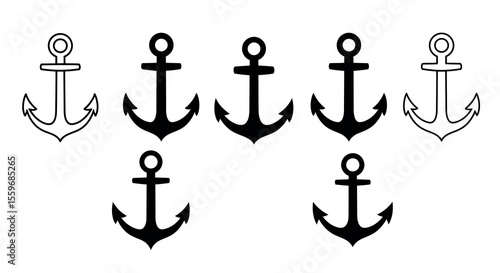 Nautical anchor vector illustration set for marine themed designs in flat style