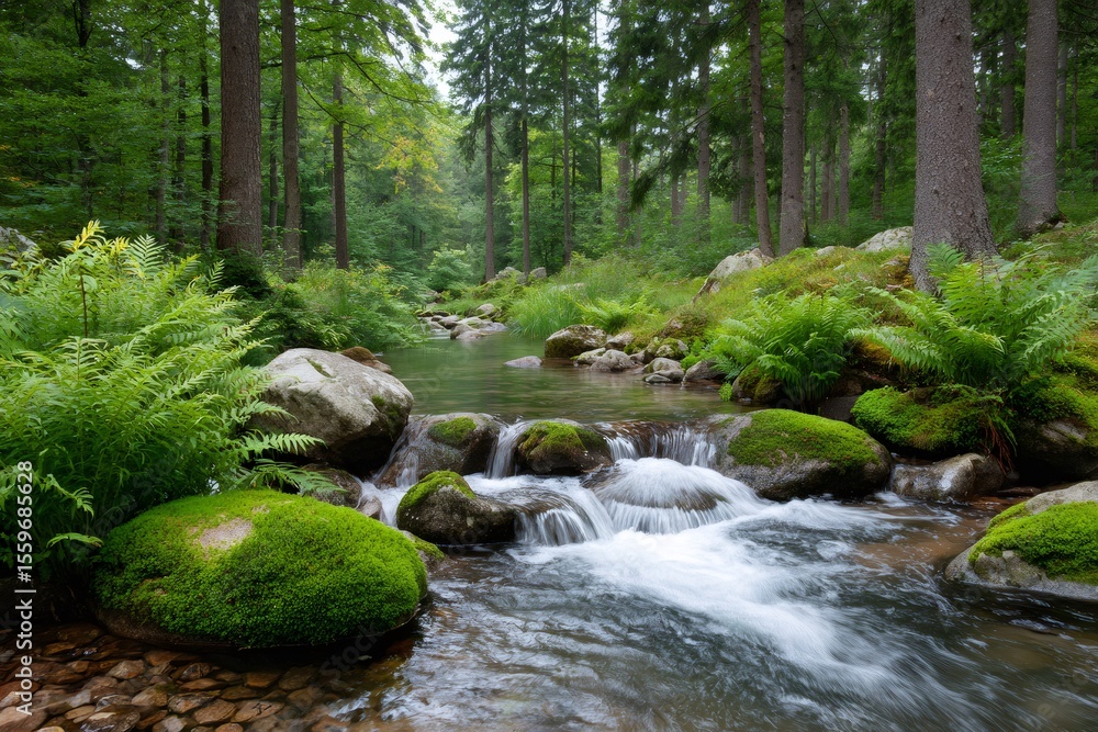 Fototapeta premium Pristine river flowing through lush green forest