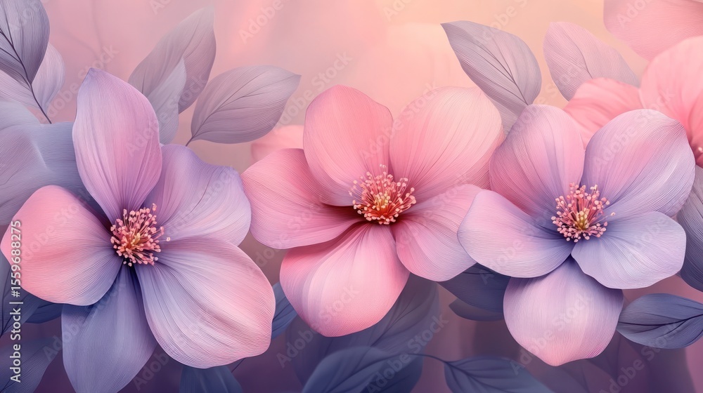 Fototapeta premium Elegant floral artwork featuring soft pink, purple, and delicate floral details