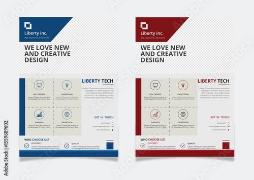 These dual-color corporate flyers present a clean, modern, and professional layout perfect for company profiles or business services. Modern and professional.
Eye-catching layout with two color.