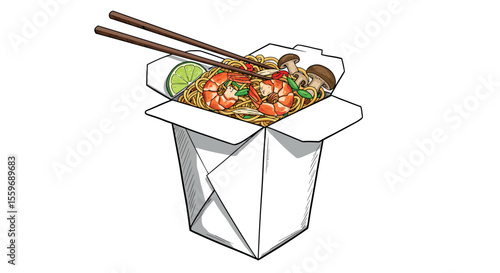 Asian takeout food vector illustration in hand drawn style for menu or poster design
