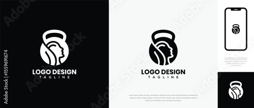 fitness logo design template human head. fitness human logo icon