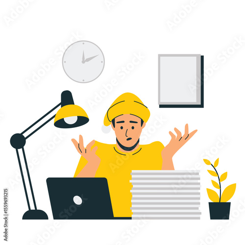 Illustration of an Productive Work Overtime Character