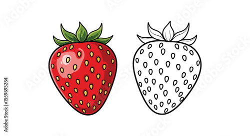 Strawberry Coloring Page with Full Color and Outline Berry Art Educational Kids Activity