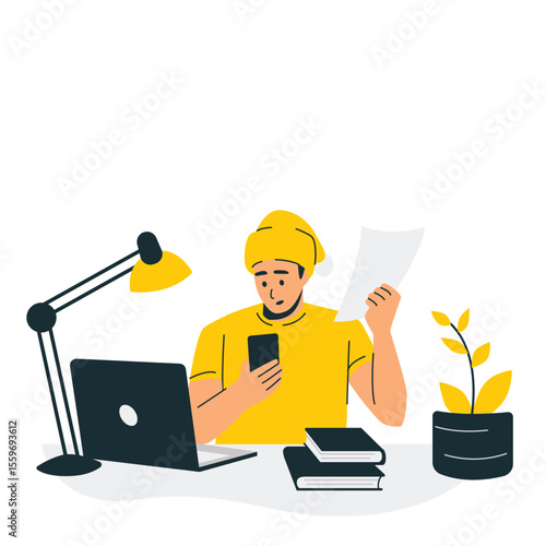 Illustration of an Productive Work Overtime  Character