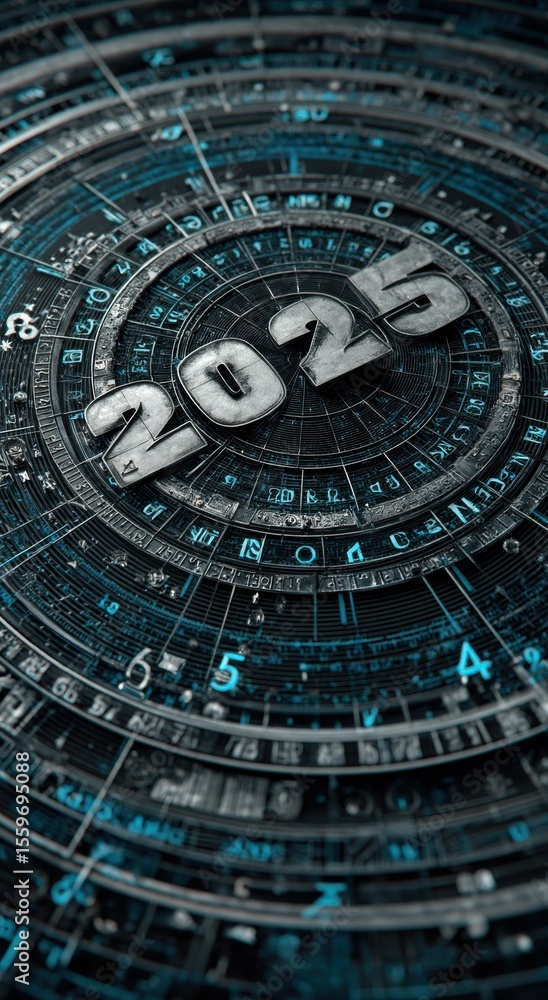 Fototapeta premium Close-up view of the year 2025 with futuristic numerical design