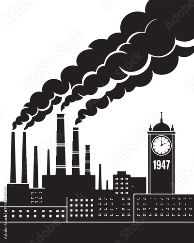 Industrial Skyline Silhouette with Smoke

