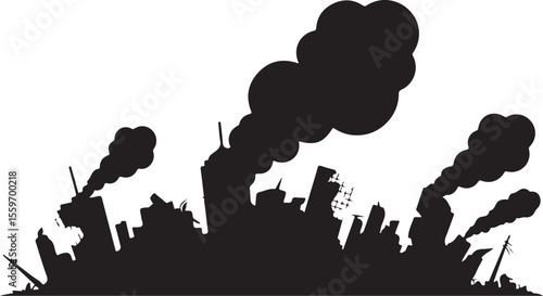 Industrial Skyline Silhouette with Smoke

