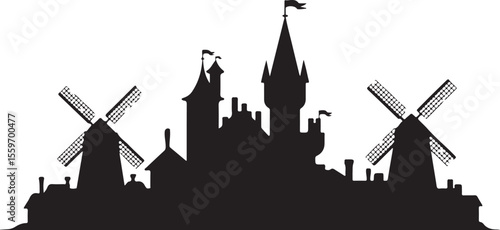 Castle and Urban Skyline Silhouette 

