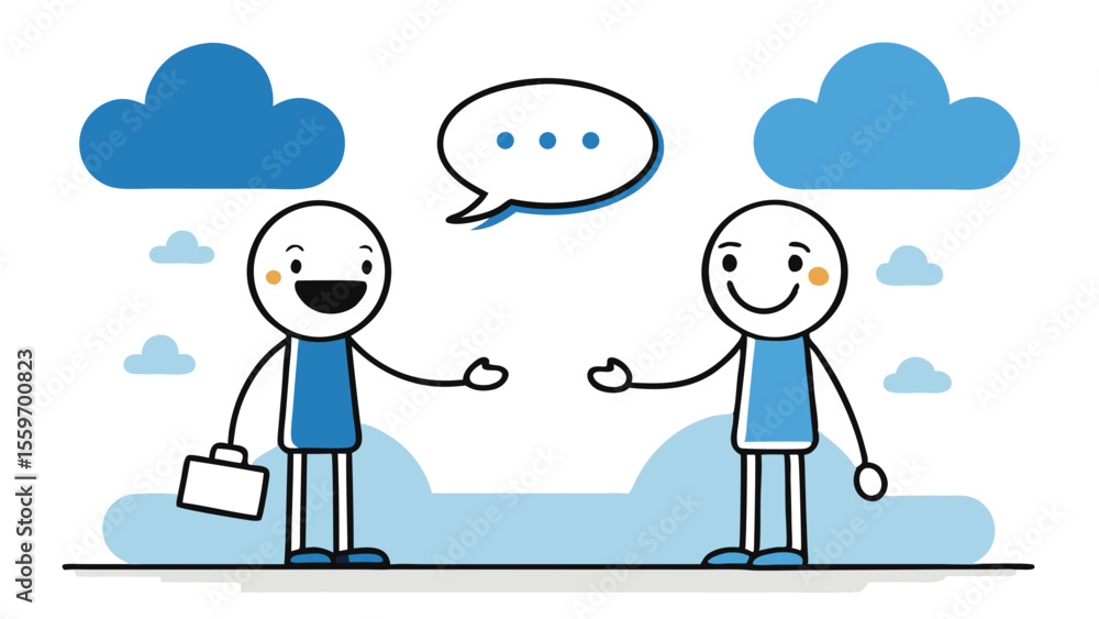 Stick Figure Conversation Illustrations with Speech Bubbles and Clouds Stick Figure Conversation Illustrations with Speech Bubbles and Clouds