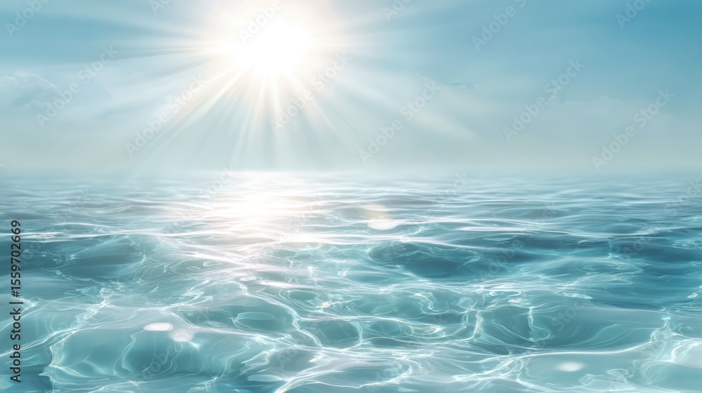 Obraz premium Shimmering Azure: The sun's radiant rays dance upon the surface of tranquil waters, evoking a sense of serenity and endless horizons.