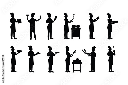 Diverse Chefs and Kitchen Staff Silhouettes - Food Preparation Vector Set