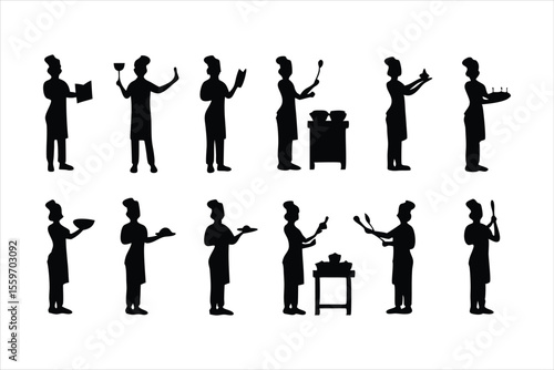 Diverse Chefs and Kitchen Staff Silhouettes - Food Preparation Vector Set