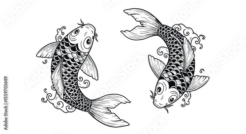 Yin yang koi fish vector illustration: ink-style design for tattoo art and zen decor