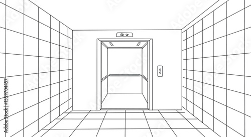 Minimalist vector illustration of an elevator interior design – line art style concept