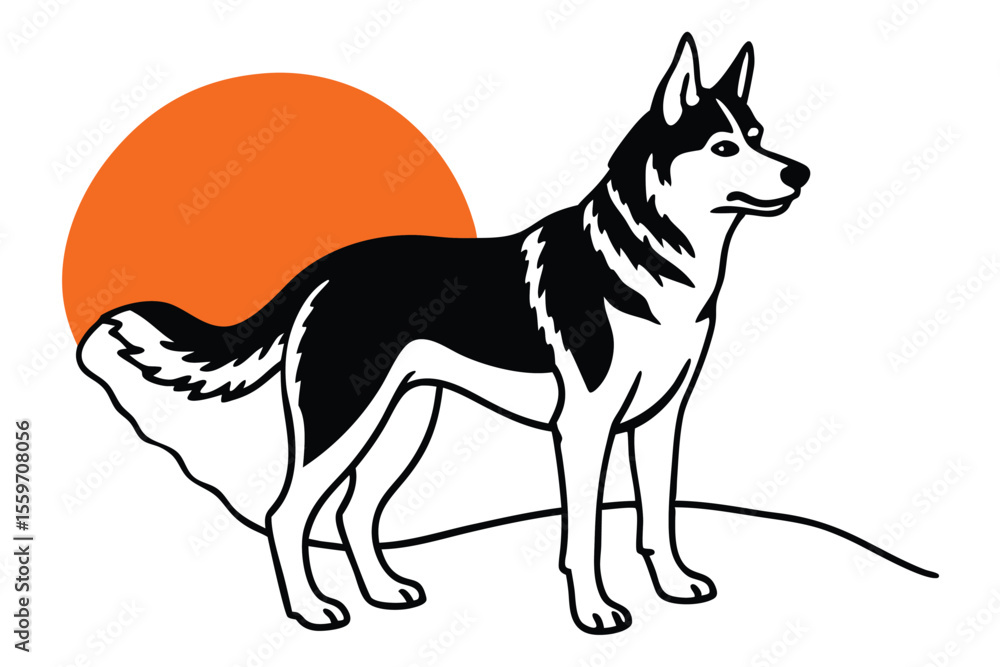 Fototapeta premium Black and white vector illustration of a cute sitting puppy