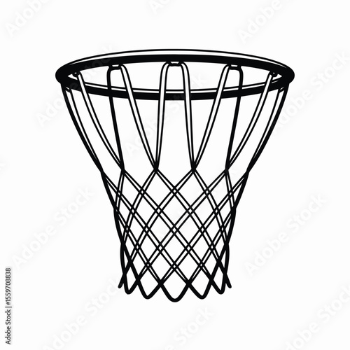 Black and White Graphic Illustration of a Basketball Hoop and Net