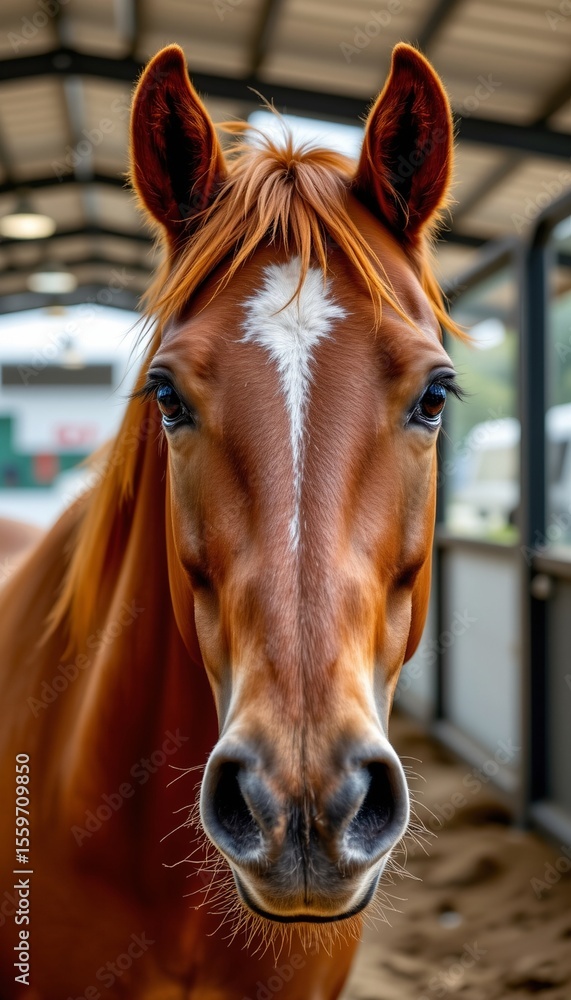 Fototapeta premium close up of a brown horse in a technological setting, a clear and unobstructed view of the subject is important to convey its majesty and strength