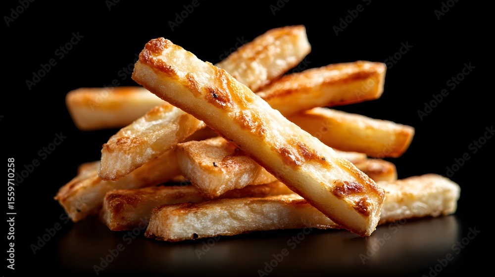 Crispy veggie sticks piled appealingly showcase their delightful texture and golden color in this appetizing close-up shot, inviting a healthy snack choice. Crispy veggie sticks piled appealingly showcase their delightful texture and golden color in this appetizing close-up shot, inviting a healthy snack choice.