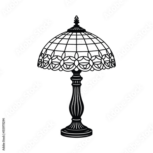 Elegant Stained Glass Table Lamp Silhouette with Ornate Floral Details