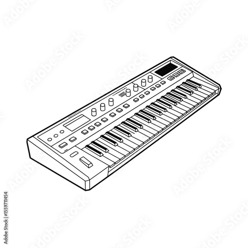 Monochrome Line Art Illustration of a Keyboard Synthesizer Instrument