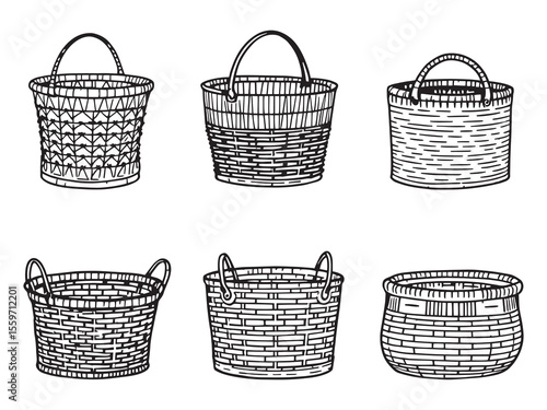Minimalist line art storage basket illustration design