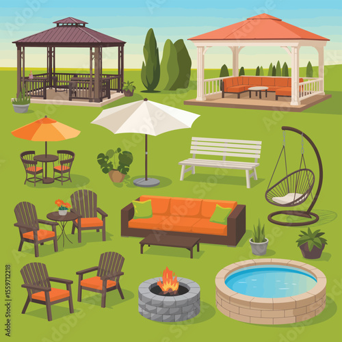 Colorful Outdoor Patio Furniture and Amenities