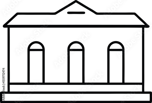 Simple line art drawing of a government building with arched windows isolated on white background
