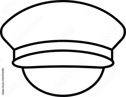 Simple outline drawing of a peaked cap isolated on white background