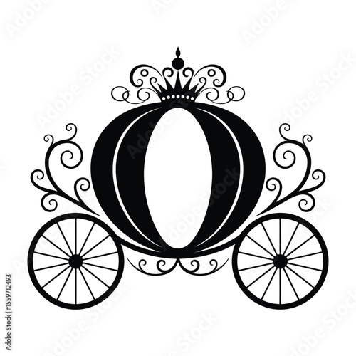 Elegant Black Silhouette of a Royal Carriage with Crown Detail
