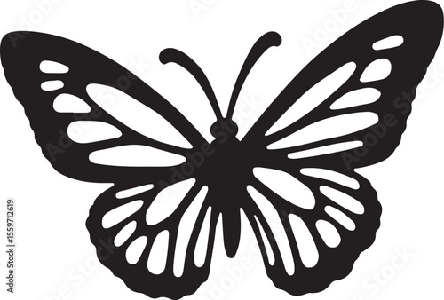 Detailed Black Butterfly Silhouette - Nature Insect Vector