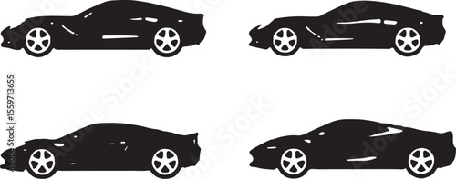 Set of Modern Sedan Car Silhouettes - Automotive Vector Collection