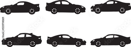 Set of Modern Sedan Car Silhouettes - Automotive Vector Collection