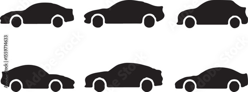 Set of Modern Sedan Car Silhouettes - Automotive Vector Collection