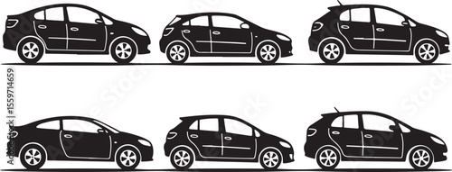 Set of Modern Sedan Car Silhouettes - Automotive Vector Collection