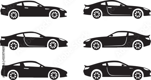 Set of Modern Sedan Car Silhouettes - Automotive Vector Collection