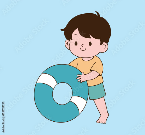 Children playing with water tubes. minimal line illustration.