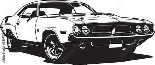 Vintage American Muscle Car Vector Illustration - Classic Challenger