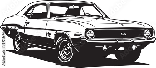 Vintage American Muscle Car Vector Illustration - Classic Challenger