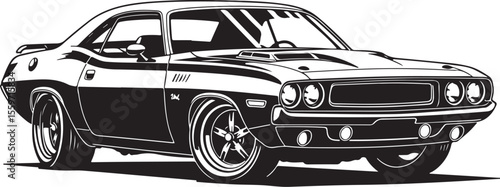 Vintage American Muscle Car Vector Illustration - Classic Challenger
