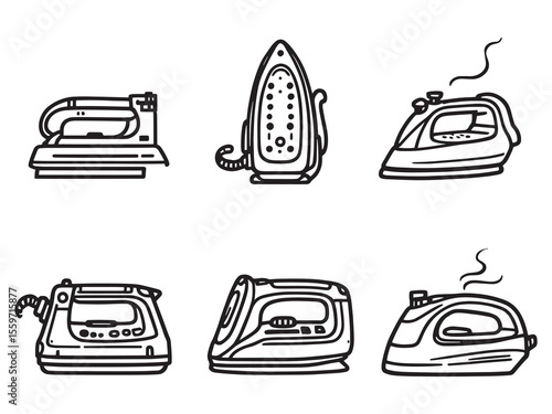 minimalist style household iron appliance line drawing