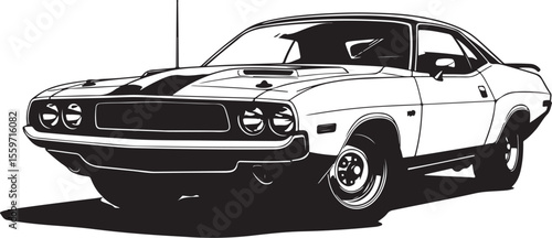 Vintage American Muscle Car Vector Illustration - Classic Challenger