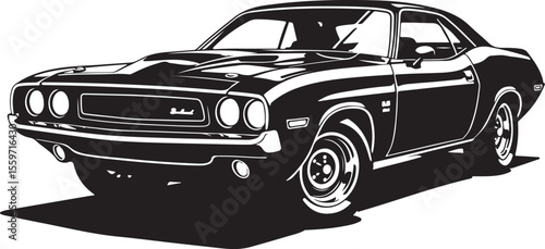 Vintage American Muscle Car Vector Illustration - Classic Challenger