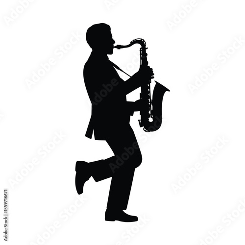 Saxophonist Silhouette in Motion black silhouette man playing