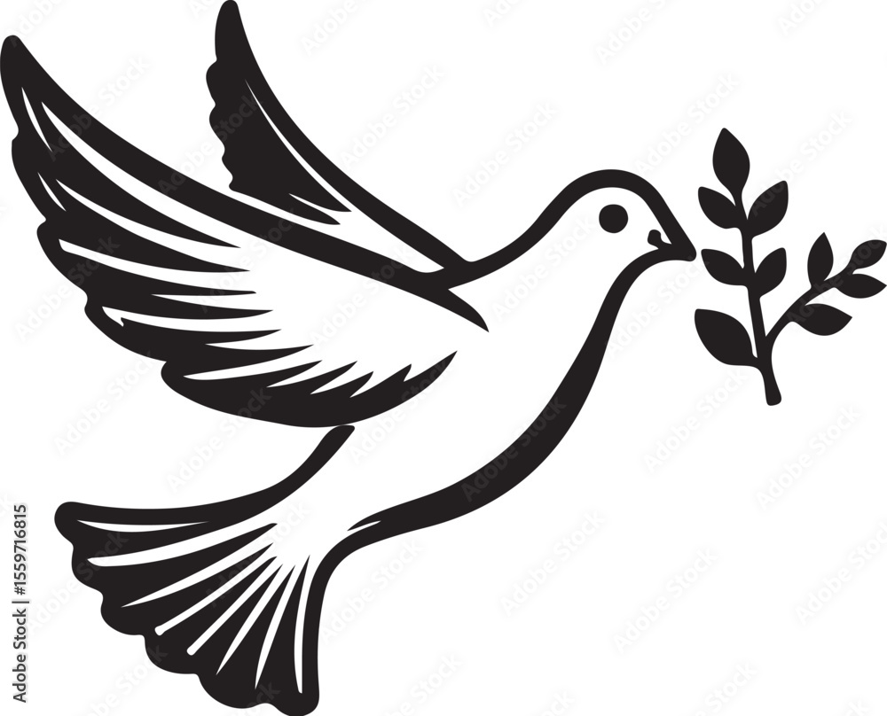 Obraz premium Simple Peace Dove with Olive Branch Vector Icon