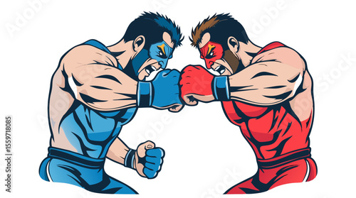 Boxer Face-Off – Red vs Blue Fighters in Combat Stance