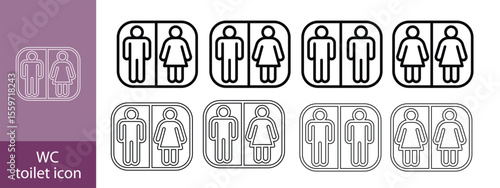 WC icon set. Toilet, restroom, man and woman, bathroom, disabled, dumpster, toilet paper, infant - stock vector.