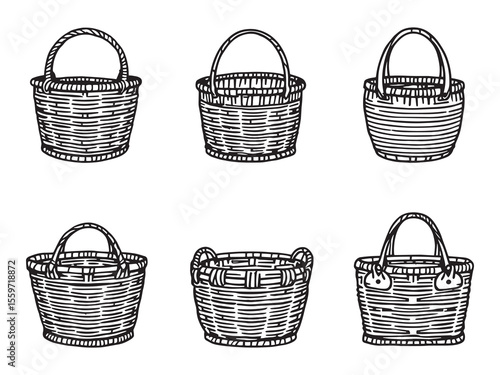 minimalist wicker basket line drawing vector art design